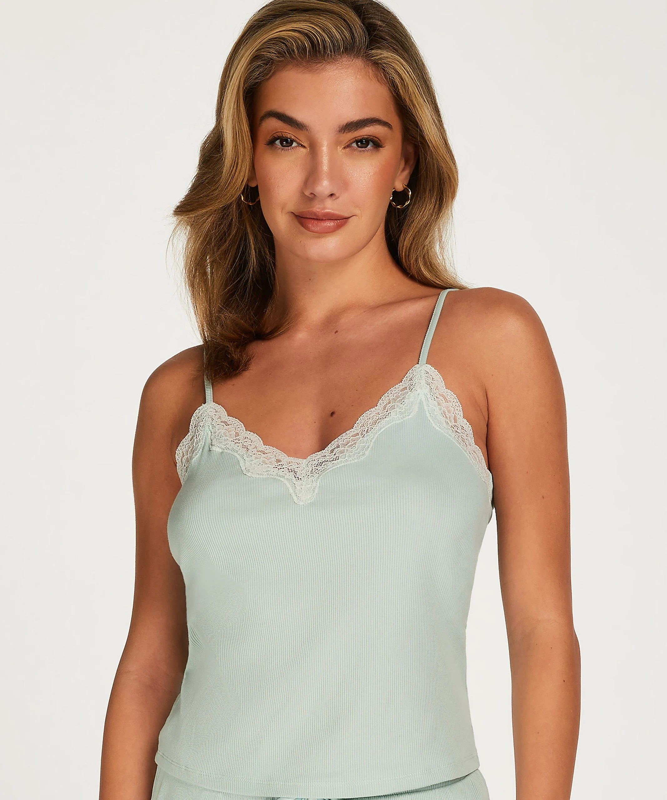 Top Cami Rib Lace Contrast 3 Top Cami Rib Lace Contrast